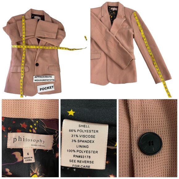Philosophy Blazer Womens Size 6 Rose Taupe Textured Knit Work Office Jacket - Picture 4 of 16